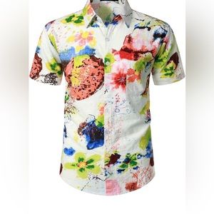 Men's Flower Short Sleeve Button Down Hawaiian Shirt